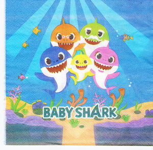 Servetele Decorative de Petrecere Party Blue Baby Shark Bebe Rechin de Aniversari Copii Set 10 buc 33x33 cm Albastru
