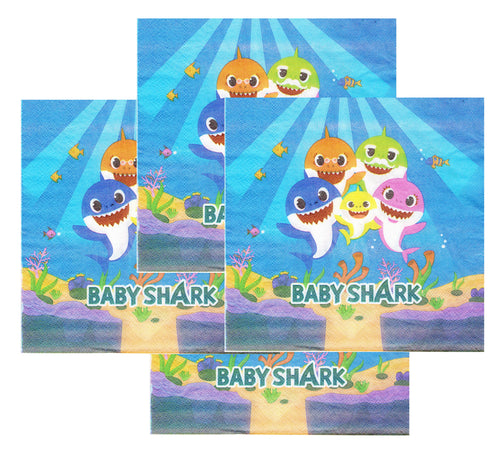 Servetele Decorative de Petrecere Party Blue Baby Shark Bebe Rechin de Aniversari Copii Set 10 buc 33x33 cm