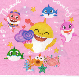 Servetele Decorative de Petrecere Party Pink Baby Shark Thank you for Coming Bebe Rechin Roz de Aniversari Copii Set 10 buc 33x33 cm Fetite