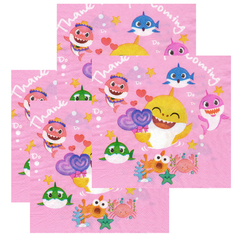 Servetele Decorative de Petrecere Party Pink Baby Shark Thank you for Coming Bebe Rechin Roz de Aniversari Copii Set 10 buc 33x33 cm
