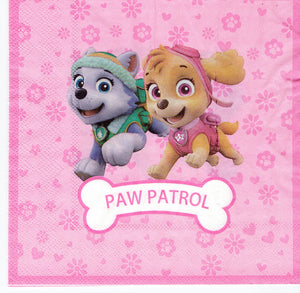 Servetele Decorative de Petrecere Party Pink Paw Patrol Skye si Everest de Aniversari Copii Set 10 buc 33x33 cm de Masa