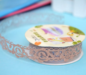 Banda Dantelata Adeziva Decorativa de Lipit Aplicat din Acril Bronz Sampanie Glitter Autocolanta Sticker 1 Rola