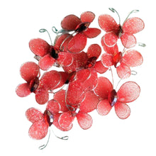 Încărcați imaginea în Galerie, Fluturi din Saten Tul Organza cu Strasuri Decorativi de Lipit Cusut Rosii Set 10 buc 2.50 cm