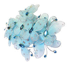 Încărcați imaginea în Galerie, Fluturi din Saten Tul Organza cu Strasuri Decorativi Cocarde Accesorii Lipit Cusut Turcoaz Albastru Glitter Set 10 buc 3.50 cm