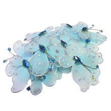 Încărcați imaginea în Galerie, Fluturi din Saten Tul Organza cu Strasuri Decorativi Cocarde Accesorii Lipit Cusut Turcoaz Albastru Glitter Set 10 buc 3.50 cm Blue
