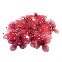 Încărcați imaginea în Galerie, Fluturi din Saten Tul Organza cu Strasuri Decorativi Cocarde Accesorii Lipit Cusut Rosu Rosii Glitter Set 10 buc 3.50 cm