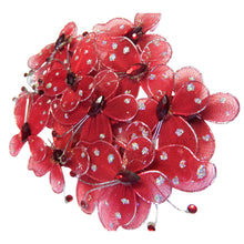 Încărcați imaginea în Galerie, Fluturi din Saten Tul Organza cu Strasuri Decorativi Cocarde Accesorii Lipit Cusut Rosu Rosii Glitter Set 10 buc 3.50 cm