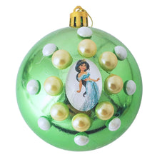 Încărcați imaginea în Galerie, Set Globuri de Craciun Disney pentru Copii Brad Pom Princess Team Turcoaz Glass Alice Cenusaresa Jasmine Elsa 4 buc 8 cm Lampa lui Aladin strasuri