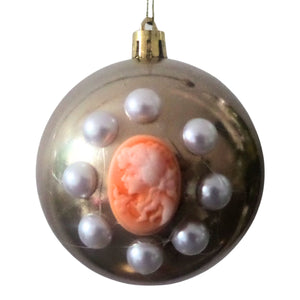 Set Globuri de Craciun Vintage cu Lady Camee 3D si Perle Ornamente de Brad Pom Bronz-Portocaliu 6 buc 8 cm perlate