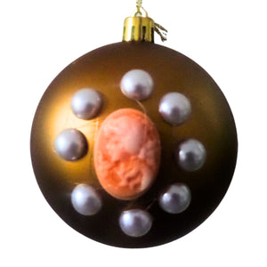 Set Globuri de Craciun Vintage cu Lady Camee 3D si Perle Ornamente de Brad Pom Bronz-Portocaliu 6 buc 8 cm sidefate