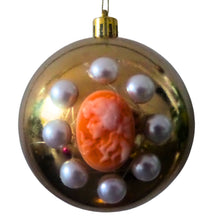 Încărcați imaginea în Galerie, Set Globuri de Craciun Vintage cu Lady Camee 3D si Perle Ornamente de Brad Pom Bronz-Portocaliu 6 buc 8 cm lucioase
