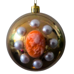 Set Globuri de Craciun Vintage cu Lady Camee 3D si Perle Ornamente de Brad Pom Bronz-Portocaliu 6 buc 8 cm lucioase