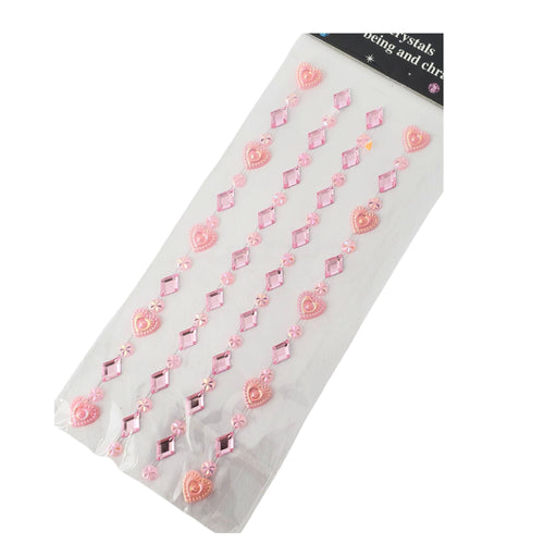 Margele Adezive Autocolante de Lipit Hobby Cristale cu Strasuri Inimi si Romburi Roz Sticker