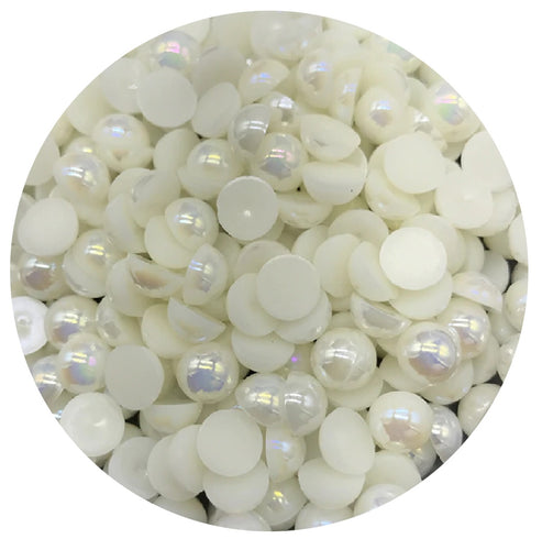 Perle Decorative Jumatati Margele de Lipit Cabochon Alb Lucios 12 mm Diametru Set de 50 buc