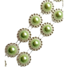 Încărcați imaginea în Galerie, Sirag Perle Imitatie Banda Decorative Jumatati Margele cu Strasuri Cabochon Verde Fistic 20 mm 10 buc
