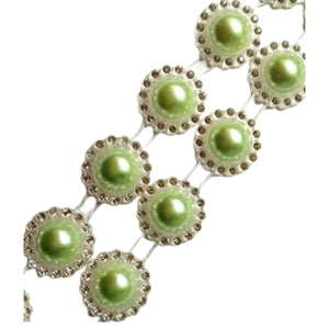 Sirag Perle Imitatie Banda Decorative Jumatati Margele cu Strasuri Cabochon Verde Fistic 20 mm 10 buc