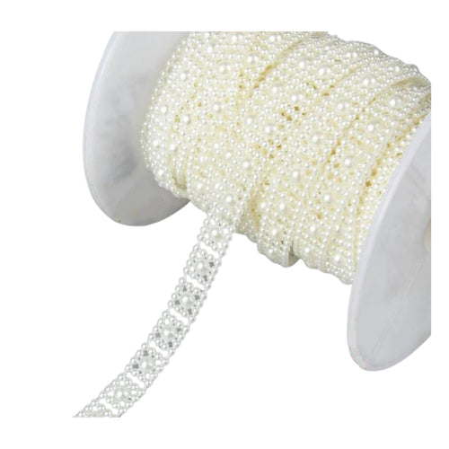 Sirag Perle Imitatie Banda Decorativa Jumatati Margele Perla Patrat de Lipit Cusut Alb Crem 10 mm