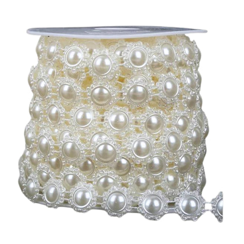 Sirag Perle Imitatie Banda Decorativa Jumatati Margele Butoni Perla de Lipit Cusut Alb Crem 16 mm