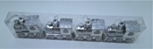 Set Globuri de Craciun Uniculoare pentru Brad 4 buc Trenulet Locomotiva Argintie