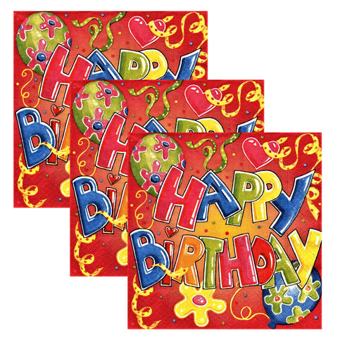 Servetele de Masa de Aniversare Pachet 12 Rainbow Happy Birthday 33x33 cm
