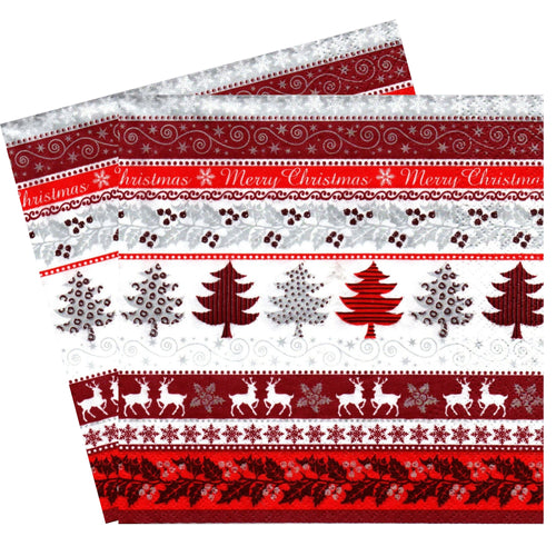 Servetele Decorative de Masa Craciun cu Colaj de Iarna Pachet 20 Buc Red Merry Christmas 33x33 cm Rosu 33x33 cm