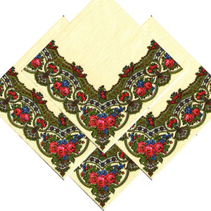 Set Party Servetele cu Motive Traditionale Broderie Tesatura Taraneasca cu Trandafiri Batic 10 buc 33x33 cm Bordura