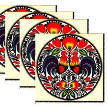 Încărcați imaginea în Galerie, Servetele de Masa cu Motive Traditionale Taranesti 2 Cocosi Etnic Rosu Pachet 10 buc 33x33 cm