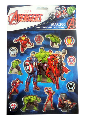Abtibilde Sticker-e Autoadezive Caiet 200 buc Marvel Supereroi Avengers Team Ironman Hulk Thor Captain America