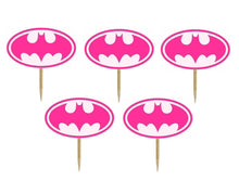 Încărcați imaginea în Galerie, Set 20 buc Scobitori Decorative Cupcake Toppers Candy Bar Muffin Petreceri Party Fetite Emblema Batgirl Roz Batman