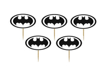 Încărcați imaginea în Galerie, Set 20 buc Scobitori Cupcake Toppers Candy Bar Muffin Emblema Batman Alb-Negru