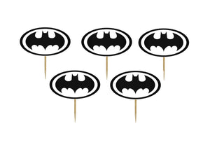 Set 20 buc Scobitori Cupcake Toppers Candy Bar Muffin Emblema Batman Alb-Negru