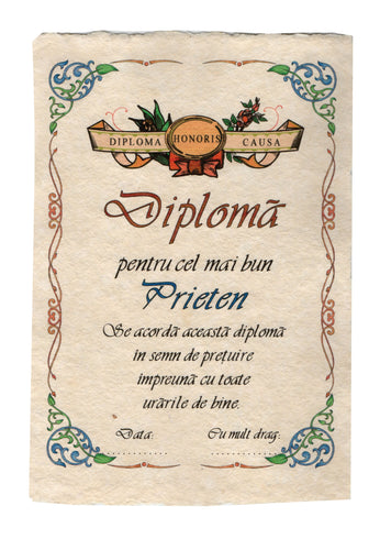 Diploma Personalizata Pergament Cadou cu Mesaj Dedicatie pentru pentru Cel Mai Bun Prieten Barbati Domni
