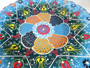 Farfurie Platou cu Model Traditional Turcesc Ceramica Pictat Manual Albastru-Rosu Decorativa 25 cm Motive Turcesti