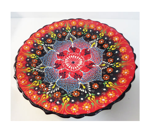 Farfurie Platou cu Model Traditional Turcesc Ceramica Pictat Manual Rosu-Albastru Decorativa 25 cm Turceasca