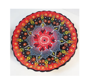 Farfurie Platou cu Model Traditional Turcesc Ceramica Pictat Manual Rosu-Albastru Decorativa 25 cm