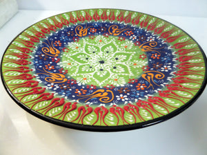 Farfurie Platou cu Model Traditional Turcesc Ceramica Pictat Manual Rosu-Verde Decorativa 25 cm