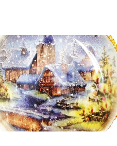 Glob de Craciun Brad Cadou Ornament din Acril 14 cm ''Peisaj Iarna Albastra Aurie'' Cadou Copii