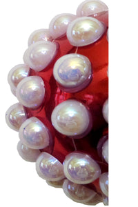 Ornament Glob de Craciun cu Perle Albe pentru Brad Pom Rosu de 8 cm Decorativ