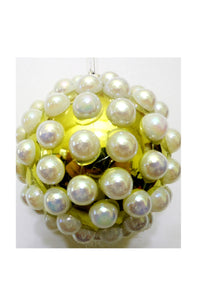Ornament Glob de Craciun cu Perle Albe pentru Brad Pom Galben de 8 cm Auriu