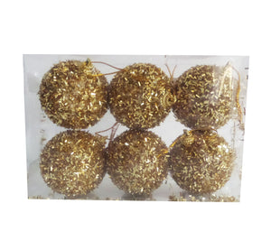 Set Globuri de Craciun Uniculoare Aurii-Galben Puf Ornamente de Brad Pom 5.50 cm