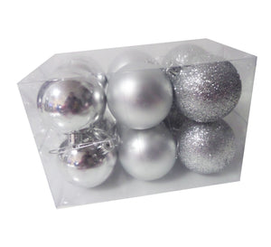 Set Globuri de Craciun Uniculoare Silver Argintii Gri Glitter Ornamente de Brad Pom 5.50 cm 55 mm Iarna 
