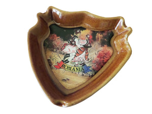 Scrumiera Cadou Domni din Ceramica Suvenir Stema Romaniei Dansatori Tarani