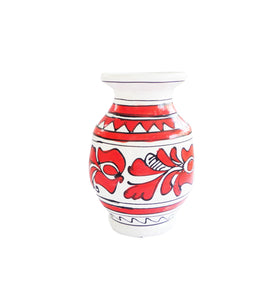 Vaza cu Motive Traditionale Taranesti din Ceramica Corund Rosie Crini 10 cm
