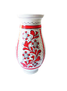 Vaza cu Motive Traditionale Populare Taranesti Romanesti din Ceramica de Corund Rosie Cadou de 24 cm