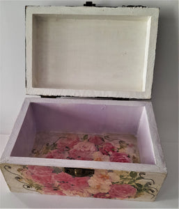Cutie Bijuterii din Lemn Trandafiri Roz si Albi Vintage