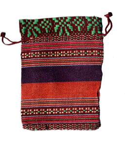 Saculet din Textil Motive Traditionale Taranesti Populare Mov, Portocaliu Visiniu, Verde 14 cm orizontal