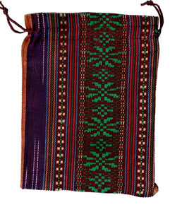 Saculet din Textil Motive Traditionale Taranesti Populare Mov, Visiniu, Portocaliu 17 cm vertical
