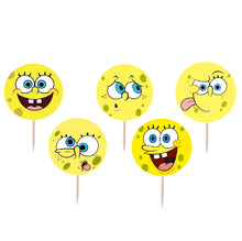 Încărcați imaginea în Galerie, Set Scobitori Cupcake Toppers Candy Bar Round Muffin Prajituri Disney Sponge Bob Pantaloni Patrati Funny Faces 16 buc