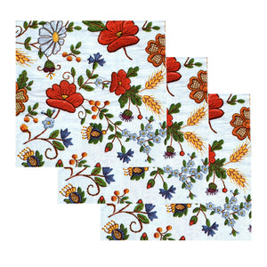 Servetele de Masa Motive Traditionale Broderie Maci Rosii si Flori de Camp 5 buc 33x33 cm