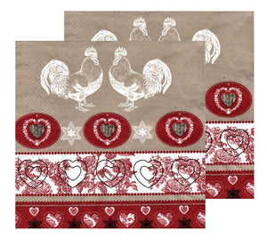 Servetele de Masa cu Motive Traditionale Polska Folk Bordura Inimi si Cocosi Set 5 buc 33x33 cm